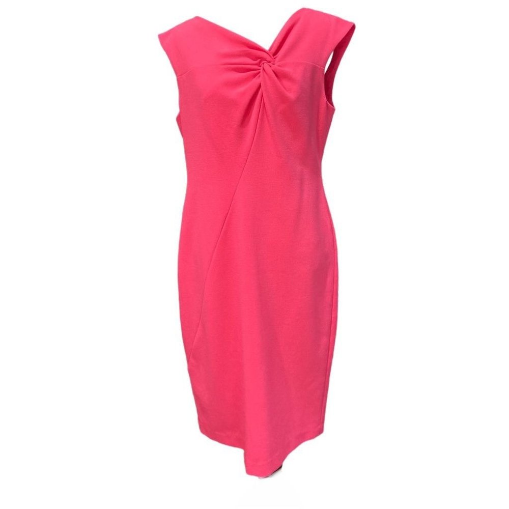 Jones New York Womens Sheath Dress Pink Stretch V Neck Sleeveless Knit Zip 6